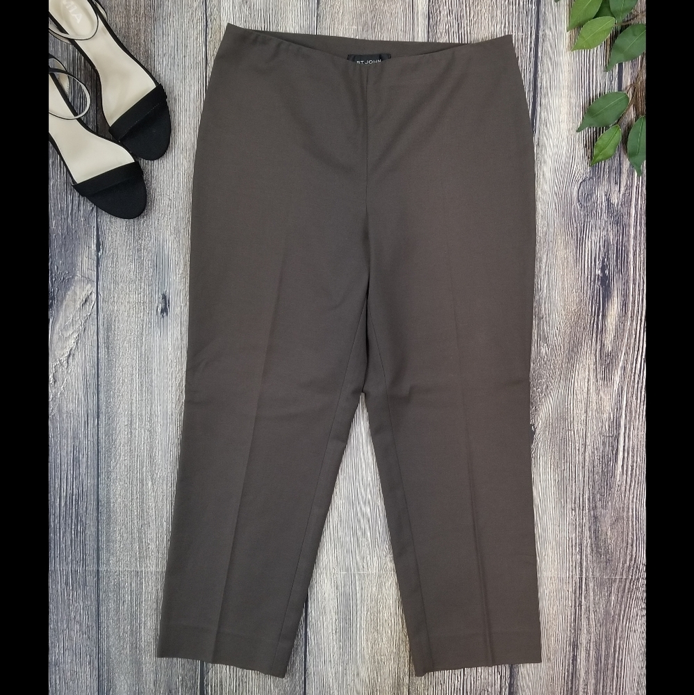 St. John Brown Side Zip Cropped Designer Pants